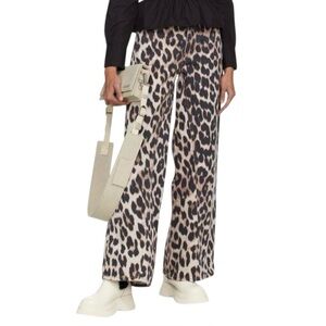 Ganni Leopard Print Jeans 26 Wide Leg High Rise Statement Denim Jozey EUC